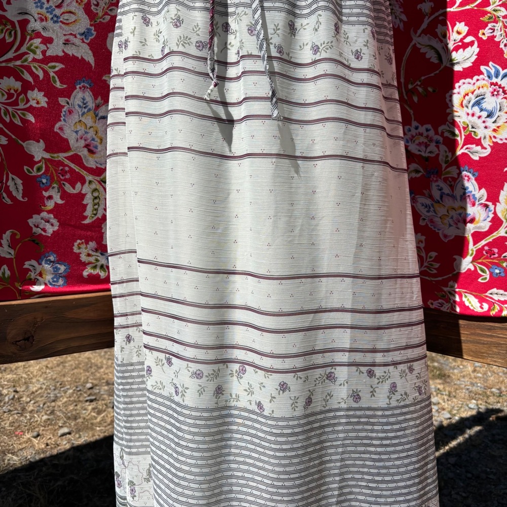 Cream Floral Boho Cottage Prairie Maxi Sun Dress Women's Size M - Picture 5 of 15